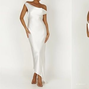 Meshki Yvette Slip Maxi Dress With Asymmetrical Hem - White